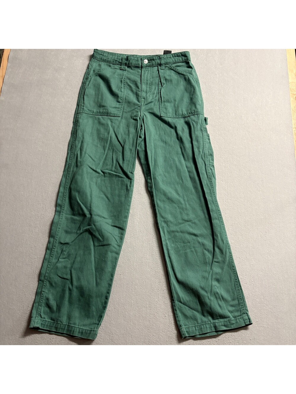 H&M Divided Womens Green Cotton Carpenter Utility Pants Size 10 Straight Leg
